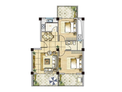 现代田园两居装修106㎡